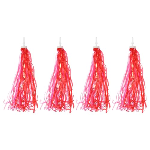 YELARXI Bike Streamers, Bike Tassel Handlebar Streamers Colorful - Fitting for (Bicycle Tricycle Grips - Scooter Accessories - Decorations - Girls) 2 Pair & 10.6 Inch & Red