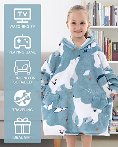 Kids Oversized Blanket Hoodie Wearable Boy Girl, Soft Snuggle Warm Flannel Sweatshirt Blanket with Big Front Pockets, Lounging Sweater Blanket Warm Indoors Outdoors 3-6Years Polar Bear 5 41l8dus3JFL. AC