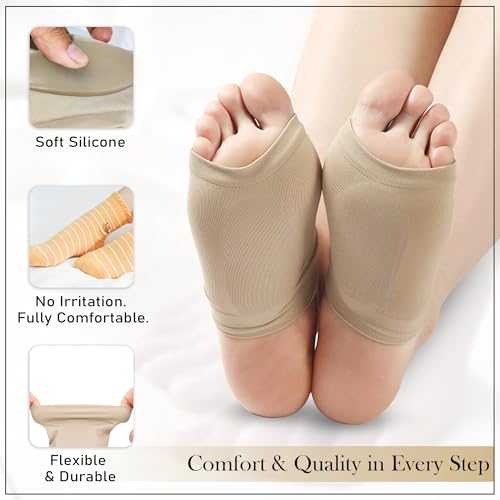 Image of GLUN 1 Set Beige Colour Silicon Gel Foot Arch Support Socks, Cushion Helps Relieve Pain & Discomfort for Flat & Normal Feet
