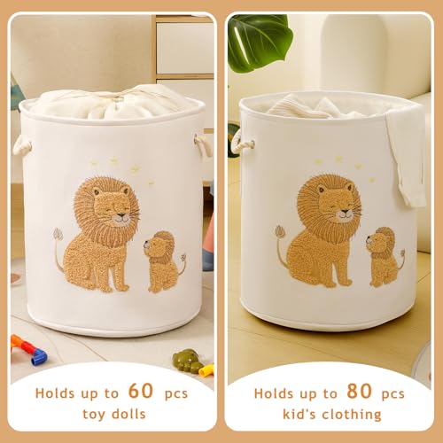 Image of Kids Laundry Basket Baby Hamper for Nursery, 58L Large Dirty Clothes Hampers with Drawstring Closure, Jungle Theme Baby Basket, Stuffed Animal Storage Basket Laundry Hamper, Safari Nursery Decor, Lion
