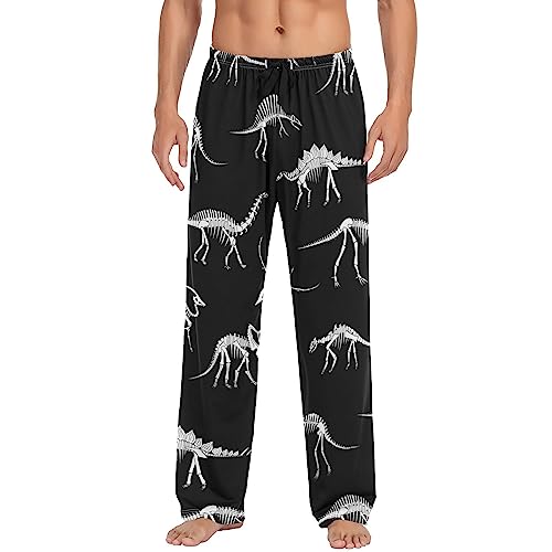 Pfrewn Mens Pajama Pants Dinosaur Skeleton Black Lounge Pants Super Soft Pajama Bottoms with Pockets M