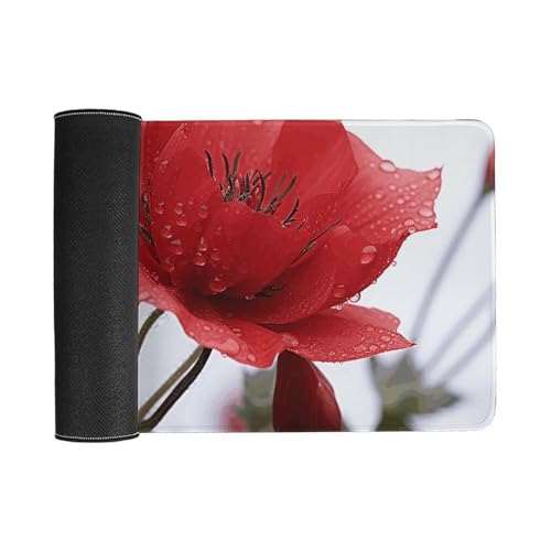 Tapis de souris de grande taille antidérapant imperméable bureau fleurs rouges - 3