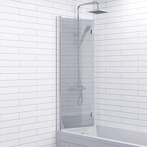 Luxura Modern Bathroom Bath Shower Screen 2 Section Square Chrome 1000mm Reversible 6mm Thick Thermally Strengthened Glass Panels
