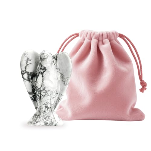 WHAL&YUNE Howlite Angel Figurine Natural...