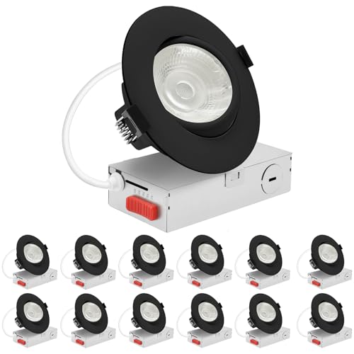 LUXRITE 4-Inch Gimbal LED Recessed Lighting, 5 Color Selectable 2700K-5000K,
