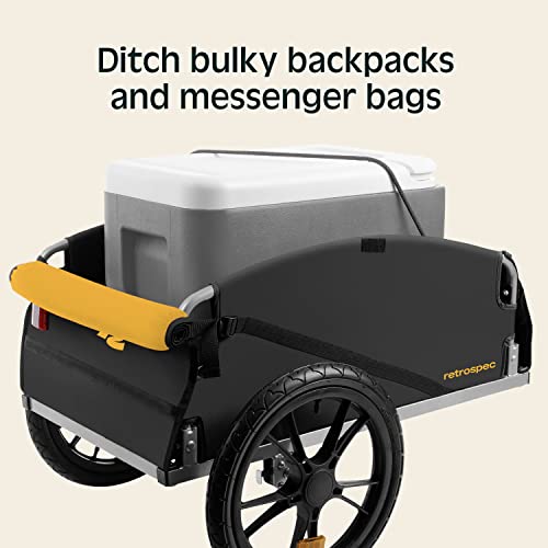 Image of Retrospec Rover Hauler Bike Cargo Trailer - Foldable Frame with Weather-Resistant Fabric & 80lb Capacity - Universal Bike Trailer for 20-29in Wheels - Includes Safety Flag & D-Ring Anchors