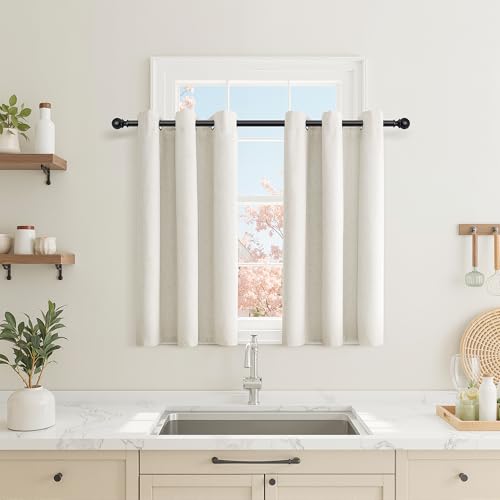 Jowels Natural Linen Grommet Blackout Curtains 45 Inches Long for Bedroom