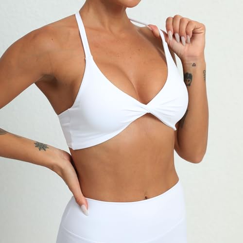Image of ABOCIW Sports Bras for Women Twist Criss-Cross Back Padded Workout Tank Tops Low Impact Gym Yoga Bra