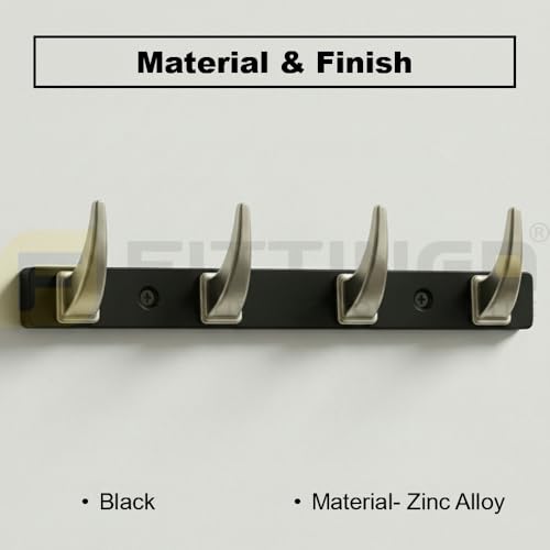 Image of 4 Hook Stylish Clothes Hanger for Wall /Clothes Hanging Hooks for Door /Wall Mounted Hanger for Clothes (Satin with Black) Pack of 4-| 3 Years Warranty |