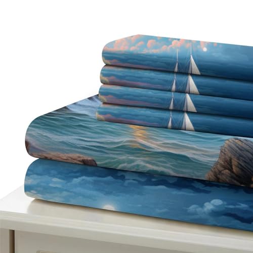Housse de couette imprimé 3D motif phare côtier en microfibre résistante avec zip invisible