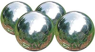 ROME Industries Stainless Steel Gazing Balls Pack of 4 – 4 Inch Polished Silver Mirror Garden Globes – Shatterproof Decorative Orbs for Indoor or Outdoor Use