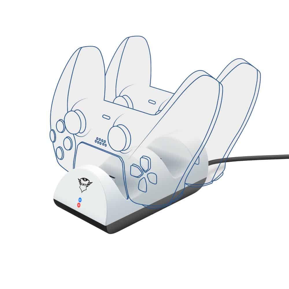 Trust Gaming GXT 254 Duo Charging Dock for PS5 Controllers, USB Powered, Dualsense Charger Twin Docking Station with Light Indicators - White