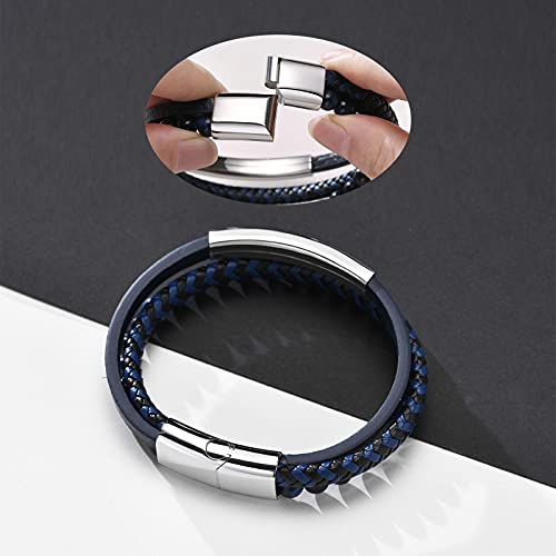 Personalized Blue Mens Beads Bracelet - Mens Leather Bracelet Gifts For Him Boyfriend Husband Christmas Anniversary Birthday 8 Inches #TOP4