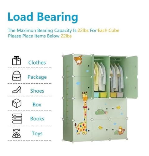 Image of 12 Door Plastic Wardrobe for Kids - Cupboard for Clothes Storage Rack, Almirah for Clothes, Baby Collapsible Wardrobe, Multi-Purpose Kids Storage Organizer for Books,Toy