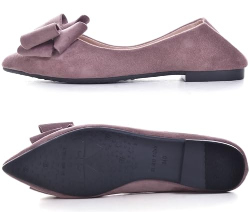 Image of SAILING LU Womens Bowknot Ballet Flats Pointy Toe Suede