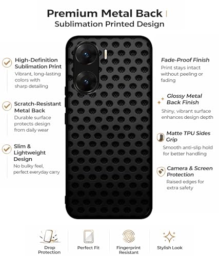 Image of Black Circle Design Premium 2D Printed Metal Back Case Cover for Vivo V29E 5G
