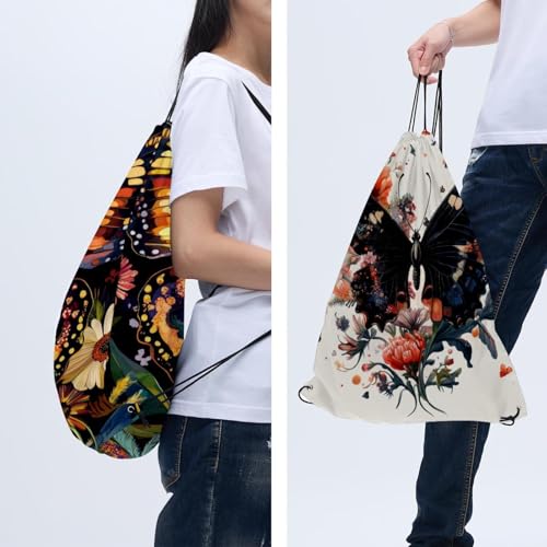 Sac à cordon de serrage motif fleurs et papillons avec finition imperméable