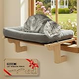 [Ready to Gift] PURRHOUSE Cat Window Perch with Cushion Bolster and Cool Pad, Cat Hammocks for Windows with Wood & Robust Metal Frame for Large Cats, Beds for Windowsill, Bedside and Cabinet,24''W
