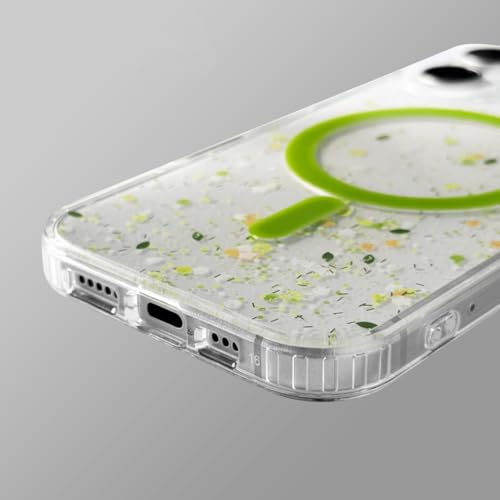 Coque transparente à paillettes iPhone 15 Pro style feuille verte chic - 2