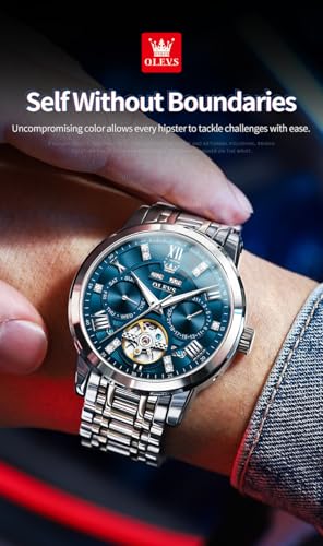 Image of OLEVS Mens Automatic Mechanical Watch Skeleton Tourbillon Luxury Dress Stainless Steel Wrist Watch