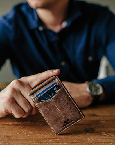 Slim RFID Blocking Wallet for Men - Genuine Leather Minimalist Front Pocket with Money Clip