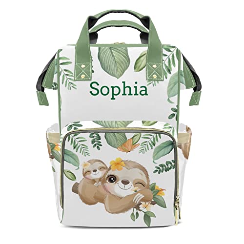 Sloth Jungle Green Leaf Diaper Bag Backpack Multifunction Bags with Changing Pad Unisex Stylish Travel Back Pack Nappy Custom Bag for Moms Dads