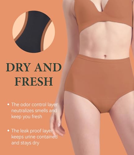 Image of Urinary Incontinence Postpartum Underwear for Women Washable Leak Proof Odor Control 56ml Absorbency Brief 1 Pack (Brown, M)