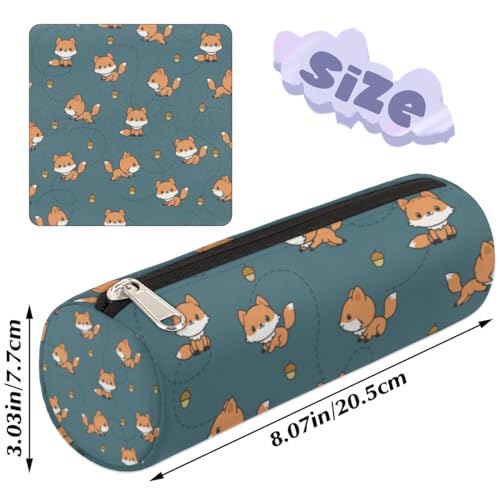 Image of Playful Baby Foxes Canvas Pencil Case Bag, Cute Fox Cylinder Zippe Pencil Case Storage Pouch Simple Stationery Bag for Middle High School Office College Student