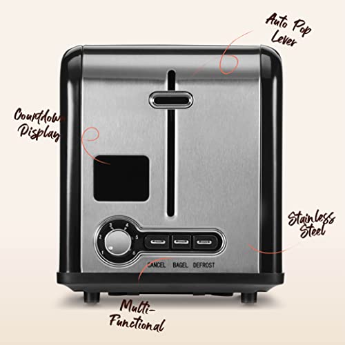 Peach Street PE-1602 2 Slice Toaster Compact Bread Toaster With Digital Countdown, Wide Slots, Auto-Pop Stainless Steel, 6 Browning Levels, Removable Crumb Tray thumb #3