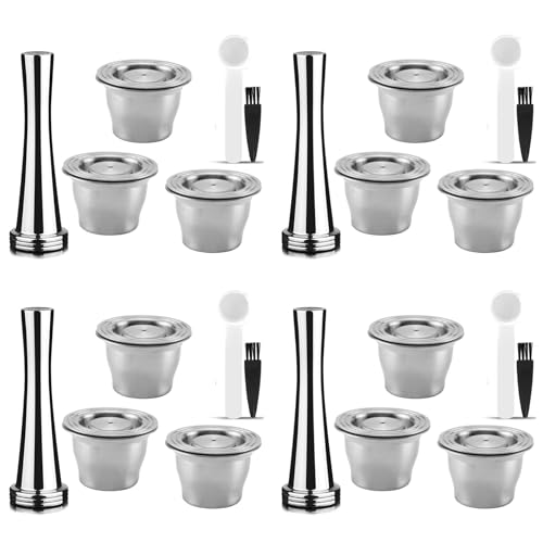 Capsule Riutilizzabili Acciaio Inossidabile 12 Pezzi Pad Ricaricabili per + 4 Pressino + 4 Cucchiaio + 4 Pennello