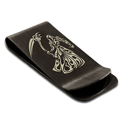 Stainless Steel Harbinger Grim Reaper Engraved Money Clip Credit Card Holder