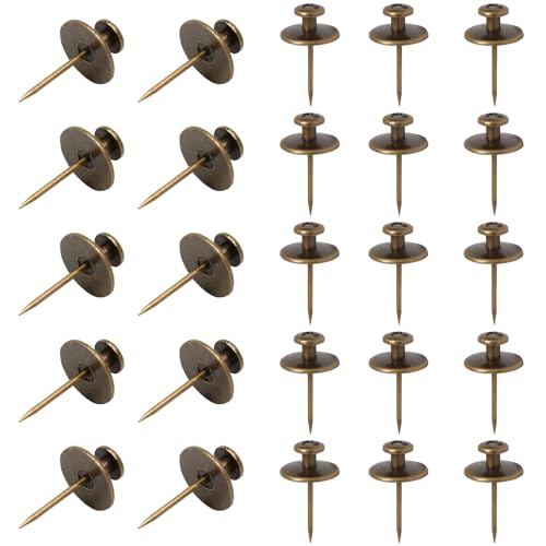 Image of 25 Pcs Bronze Double Headed Picture Hangers Nails | Thumb Tacks Decorative, Push Pin Wall Nails, Photo Hanging Hook Pins, For Home Office Drywall Classroom