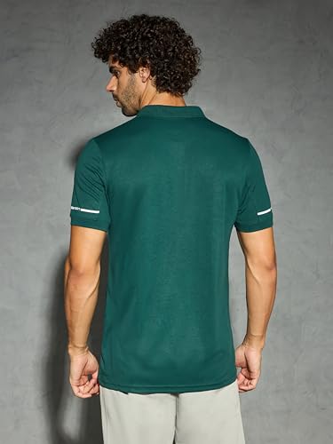 Image of TECHNOSPORT Men's Solid Slim Fit Polo Collar T-Shirt TECHNOCOOL+ Half Sleeve Button Polyester for Gym Running Workout UPF50+ Anti Odour