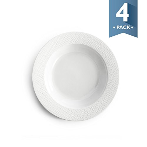 Sweese 1202 Porcelain Rim Soup Bowls - 8 inches for Pasta, Salad and Soup, Plaid Pattern - Set of 4, White