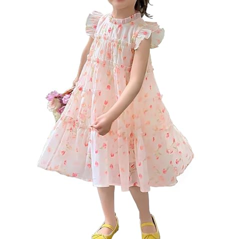 Toddler Girls Chiffon Dress Flower Girls Ruffle Flowy Pleated Party Dress Size 12M-6T