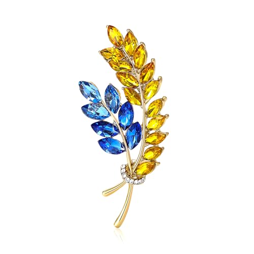 Image of Fashion Rhinestone Ukrainian Ear of Wheat Brooch for Women Ukrainian Patriotic Flag Brooch Dress Suit Pin Accessories Party Banquet Gift
