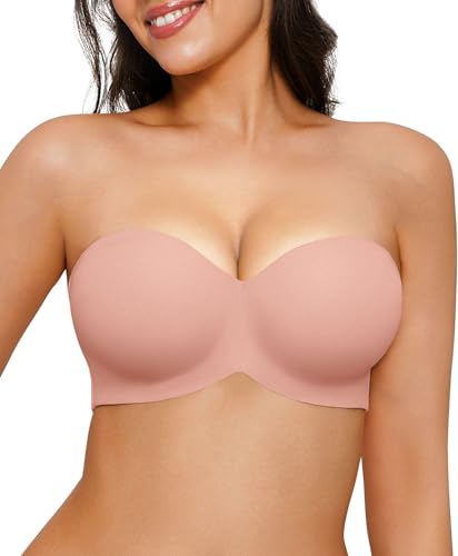 Image of Popilush Strapless Bras for Women Bandeau Unlined Bra No Padding Underwire
