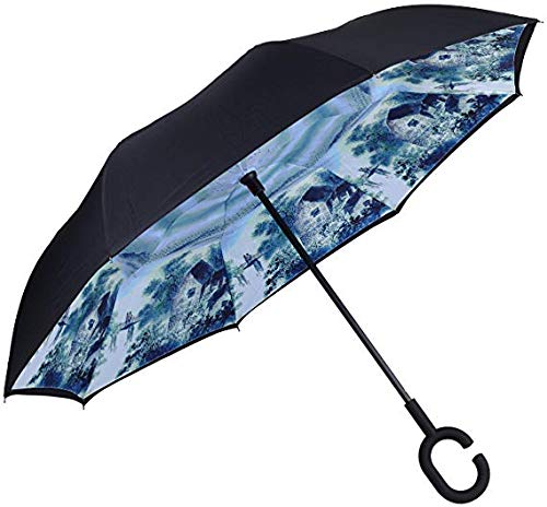 Innovative Double Layer UV Coated Inverted Reversible Large Black Umbrella, 125 cm-image-14