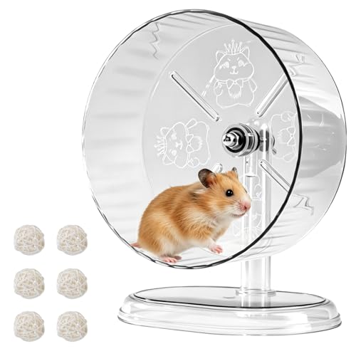 Acsist Silent Hamster Exercise Wheel 8.3 Inch Quiet Spinner Hamster Running Wheel Silent Wheels with Anti-Skid & Adjustable Stand for Gerbils Mice or Other Small Pets Transparent
