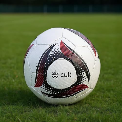 Image of CULT MS Glider Football - Red Size 5 Training & Match Soccer Ball 32-Panel Machine Stitched with High Air Retention Bladder & Soft PVC Outer for Grass & Turf Play