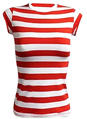 Bismaa Ladies Women's Girls RED & White Strips T-Shirt KIT Hen Party Fancy Dress Costume Book Day stag Night (L/XL) - Image 2