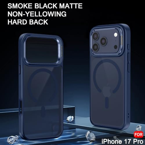 Image of TheGiftKart Hybrid Matte Frosted Back Cover Case for iPhone 17 Pro Compatible with MagSafe | Built-in Stand | Shockproof Hard Back Cover Case for iPhone 17 Pro (PC & TPU, Translucent Blue)