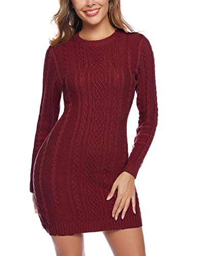 Akalnny Vestidos de Mujer Corto Ajustado de Punto Suéter de O-Cuello Vestido...