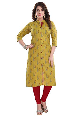 DARIKA Women's Cotton Green Straight Printed Kurti in Chinese Collar for All Plus Size & Small Size