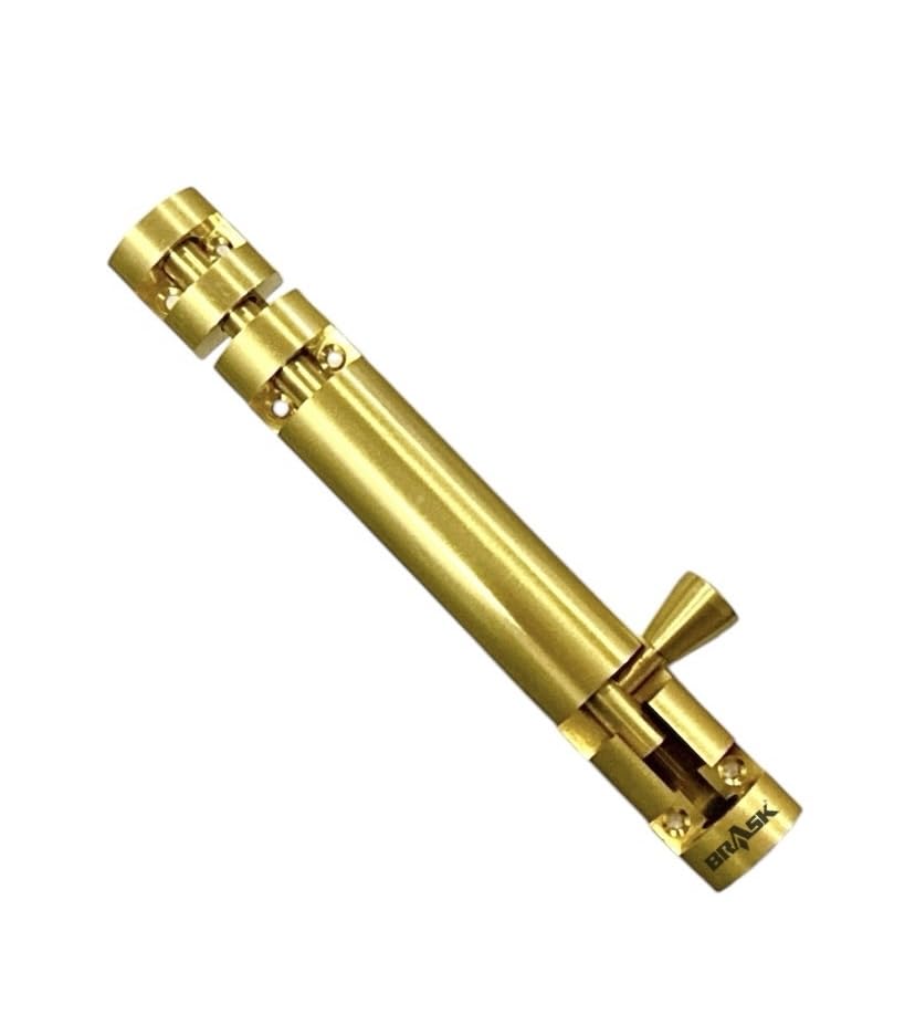 Image of inchBRASK inch Brass Tower Bolt Xylo Heavy - Golden Satin Finish with Screws | Door Latch - Chitkani for Doors & Windows | Xylo Heavy Tower Bolts | Kundi /Chitakni /Latch /Chitkini (6 Inches, 1, Piece)