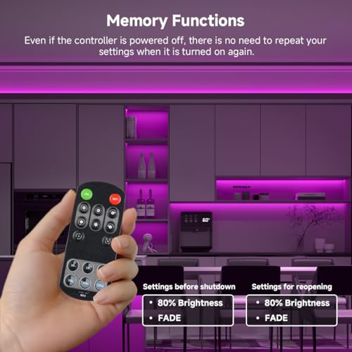 Image of BTF-LIGHTING Purple Color COB LED Strip Light, UL Listed High Density Flexible Tape Light with RF Remote & ETL Power Adapter, DC24V 16.4FT Ultra Bright Light for Cabinet Kitchen Home Indoor Lighting