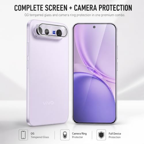 Image of FIRST MART Tempered Glass for Vivo X300 FE 5G with Silver Camera Ring Guard & Installation Kit | HD Clear Edge-to-Edge Screen Protector, Scratch Resistant, Case-Friendly | Pack of 1