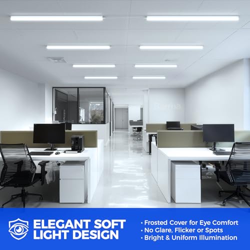 Image of Barrina LED Shop Lights for Workshop 4FT, 6500K Super Bright, Hidden Wiring, 45W 5000LM, Linkable 4FT Light Fixture Cord with ON /Off, Frosted Cover, LED Ceiling Light for Garage, Kitchen, 2 Packs