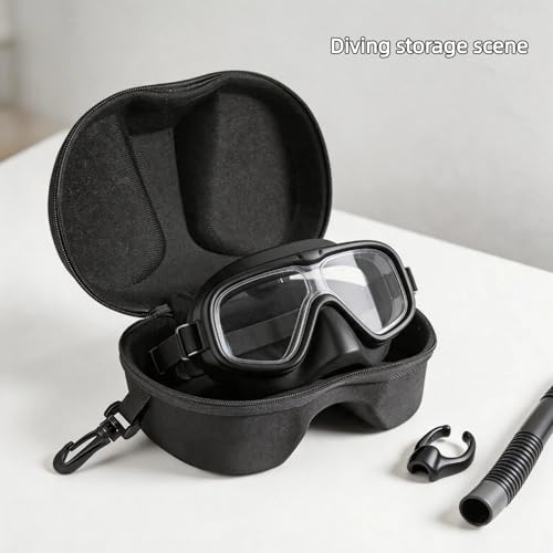 Estuche portátil para máscara de buceo, 1 pieza, caja de almacenamiento para máscara de snorkel con gancho, contenedor protector ligero de material EVA para gafas de natación y máscara de buceo (Negro) miniatura 2