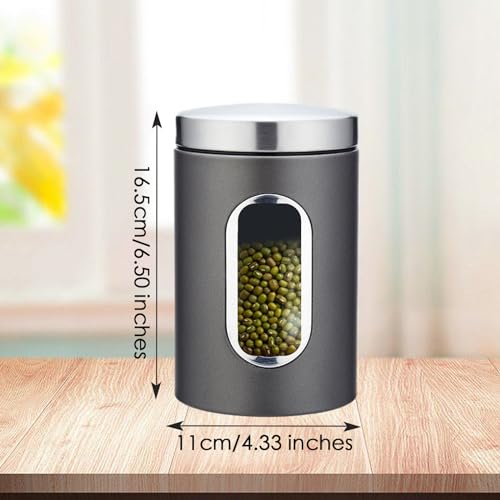 Canister Set of 3,Stainless Steel Kitchen Storage Boxes with Transparent Window Food Storage Organizer Jars for Sugar Tea Coffee Candy Farmhouse - immagine 3